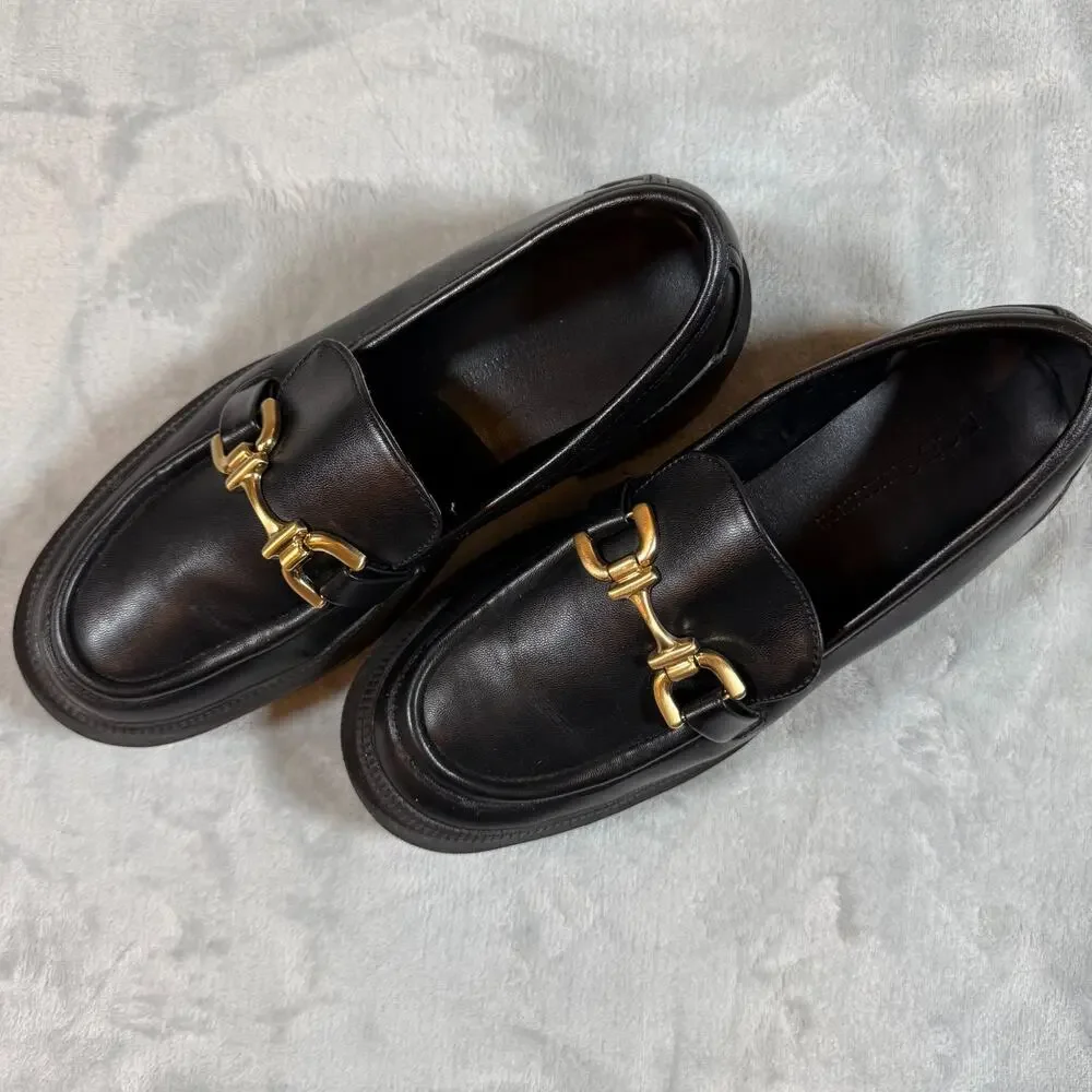 BCBGeneration Platform Loafers Gold Bit Chunky Black 6 Preppy, Dark Academia